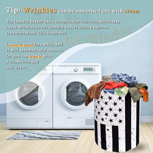 Retro Black and White American Flag Laundry Hamper USA Flag Laundry Basket With Handles Foldable Oxford Cloth Funny Tote Bag Clothes Toy Storage Bucket 18.9 x 16.5 Inch For Bathroom/Laundry/Bedroom - color: Retro Black and White American Flag