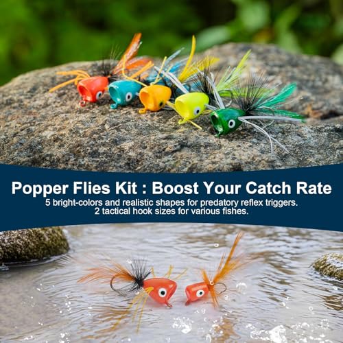 9 pcs Fly Fishing Popper Lures Kit, 2 Sizes Topwater Fishing Lures for Bass Panfish Bluegill Crappie for Freshwater and Saltwater, 2026 New Year Gift for Fishing Lover