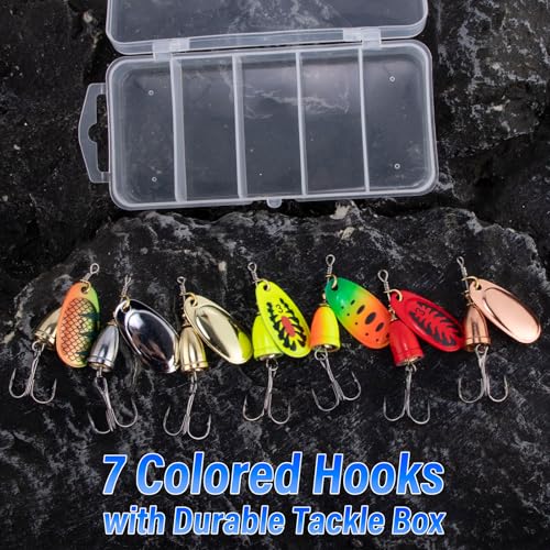 Dr.Fish Inline Fishing Spinner Kit 1/4oz, Freshwater Fishing Lures Bell Spinnerbait French Blade Trout Bass Walleye Lures - color: Mixed, size: 1/4oz-7 Pieces with Box