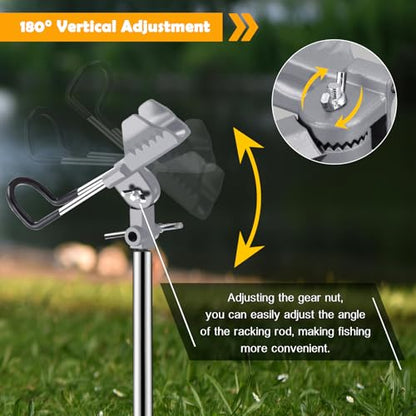 Fishing Rod Holders, Fishing Pole Holders for Ground, Multifunctional Stainless Steel Beach Fishing Rod Holder Fishing Gifts for Men(2 Pack ) - color: Silver