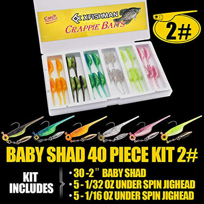 Crappie-Baits- Plastics-Jig-Heads-Kit-Shad-Minnow-Fishing-Lures-for Crappie-Panfish-Bluegill-40 &135 Piece Kit - color: BABY SHAD 40 pc.KIT COMBO 2