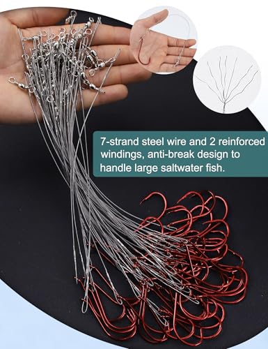 Avlcoaky Fishing Hooks with Steel Wire Leader, 50pcs Octopus Catfish Hooks Pre-Rigged Anti-Bite Stainless Steel Trace for Toothy Fish, Saltwater High Carbon Steel Circle Trout Hooks for Shark, Walleye - color: 9/0, 50pcs
