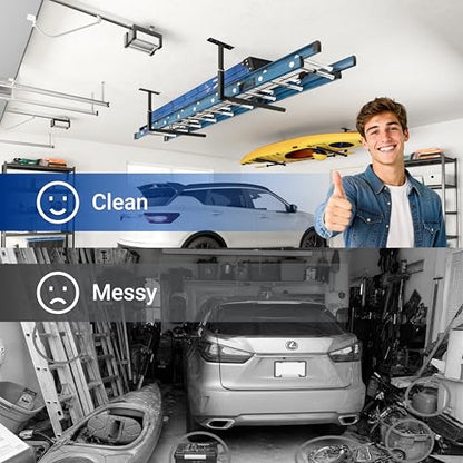 FLEXIMOUNTS Adjustable Overhead Ladder Rack, Garage Ceiling Storage Rack, Ladder Storage Organizer, 35" Extended Arms, 90 lbs Per Arm Heavy Duty Steel Rack for Kayak, Surfboard & Tools - size: Single