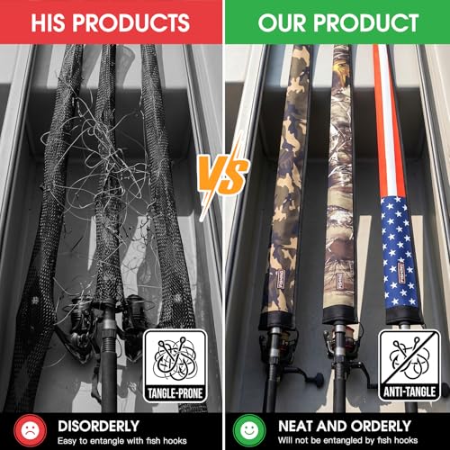 Neoprene Fishing Rod Sleeve, 6ft-8ft Floating & Puncture Resistant Rod Sock | Protective Cover for Casting, Spinning, Trolling Fishing Poles - color: Camouflage, style: Spinning（3.54" opening）