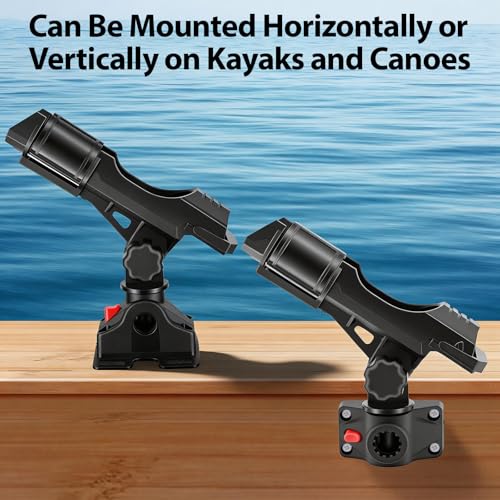 Fishing Rod Holder for Kayak and Boat, 360 Degree Adjustable with Protective Strap, for Inflatable Boats Canoes Kayaks Using Adjustable Straps or Pre-drilled Holes, Fishing Accessories