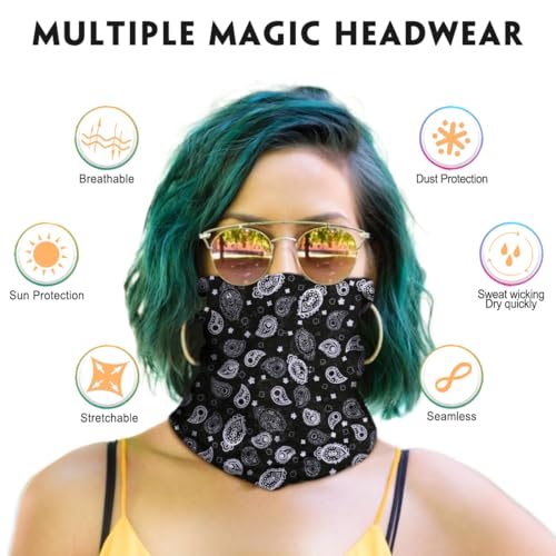 Neck Gaiter for Men Women Headwear Bandana Head Wrap Face Scarf Mask Cover Warmer Balaclava-Seamless & Versatile - color: A-6pcs-black Paisley 2