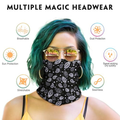 Neck Gaiter for Men Women Headwear Bandana Head Wrap Face Scarf Mask Cover Warmer Balaclava-Seamless & Versatile - color: A-6pcs-black Paisley 2