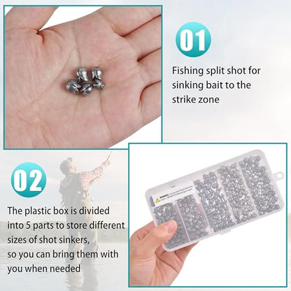 Split Shot Fishing Weights Kit, 180/210pcs Removable Round Fishing Weights Sinkers Clip On Shot Weights Fly Fishing Line Sinkers Fishing Sinkers for Freshwater Saltwater - color: 210pcs-small（0.8g 1g 1.5g 2g 2.5g）