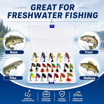 Fishing Spinner Lures Kit 10/15/16/20PCS, Inline Spinner Baits with Treble Hooks and Feather Tails, Metal Fishing Lures for Trout Bass Salmon Panfish, Multi-Color Freshwater Fishing Tackle Set - size: 20PCS/Premium Set
