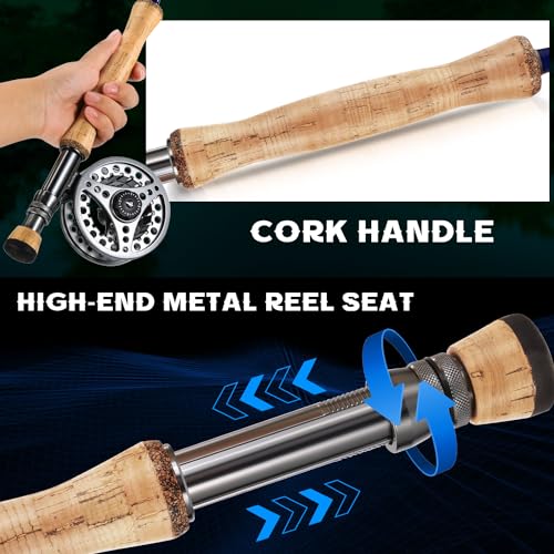 Sougayilang Fly Fishing Combo, 4 Piece Fly Rod and CNC Machined Aluminum Alloy Reel Complete Starter Package with Rod Bag - color: Fly Fishing Combo #8-Silver