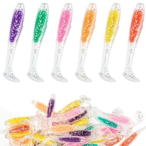 Syosisny 54PCS Soft Paddle Tail Swimbaits, 6 Vibrant Colors Fishing Lures, Versatile Bait for Freshwater Saltwater, Bass Trout Walleye Pike Crappie Fishing Tackle
