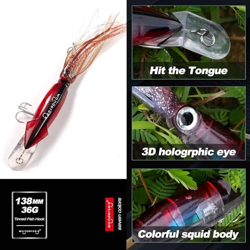 Wondersee Squid Fishing Bait Soft Hard Lures Kit Swimbait Crankbait Jig Simulation Weighted Holographic 4 PCS - color: orange&yellow