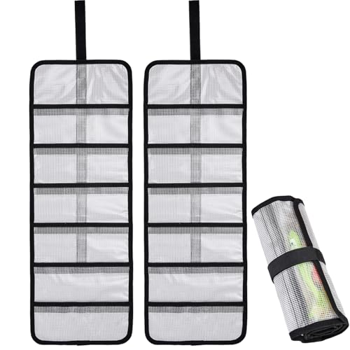 Roll Up Fishing Lure Wraps Set-Durable Lure Bag 6 Pocket PVC Protective Cover Saltwater Hook Covers Fabric Lure Protector Trolling Lure Tackle Box - color: Clear 2-pack, size: 25" X 9"