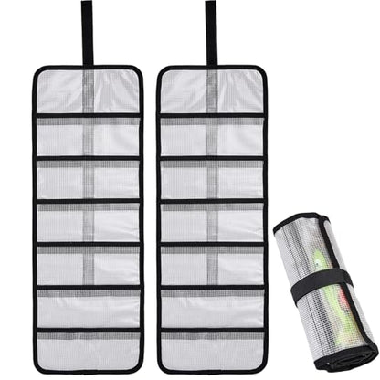 Roll Up Fishing Lure Wraps Set-Durable Lure Bag 6 Pocket PVC Protective Cover Saltwater Hook Covers Fabric Lure Protector Trolling Lure Tackle Box - color: Clear 2-pack, size: 35" X 12"