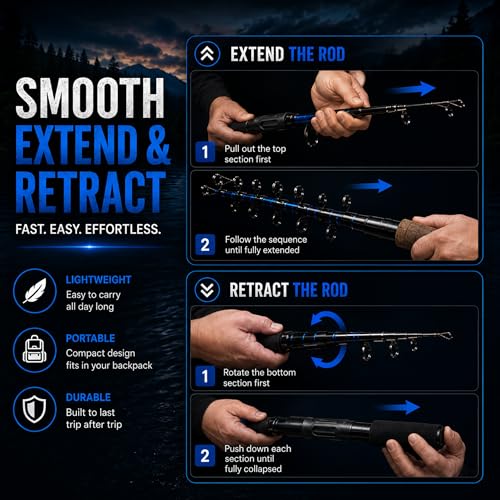Telescopic Fishing Rod, Ultralight Carbon Fiber Travel Spinning Rod, Portable Collapsible Fishing Pole for Crappie, Bluegill, Perch, Trout, Bass and Walleye - style: Mgm-mc76ms