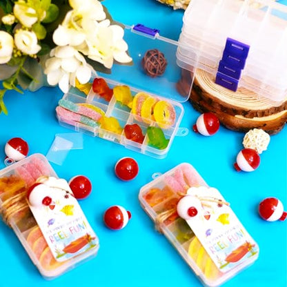 48 Set Fishing Candy Little Tackle Boxes for Birthday Party Favors with 48 Fishing Bobber 48 Thank You Cards for Making My Party Reel Fun Gone Fishing Theme Supplies Fishing Decorations (48)