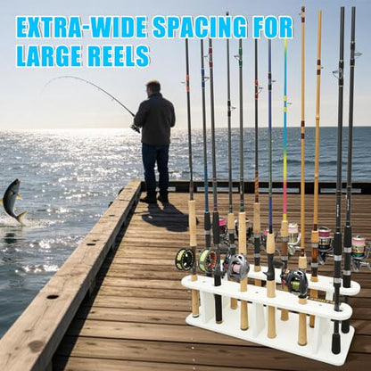 Heavy-Duty HDPE Fishing Rod Holder Rack for 12 Rods – Deck & Dock Mount Rod Storage with Stainless Steel Hardware, Wide Spacing Design for Large Reels, UV & Corrosion Resistant - size: 12 Rods