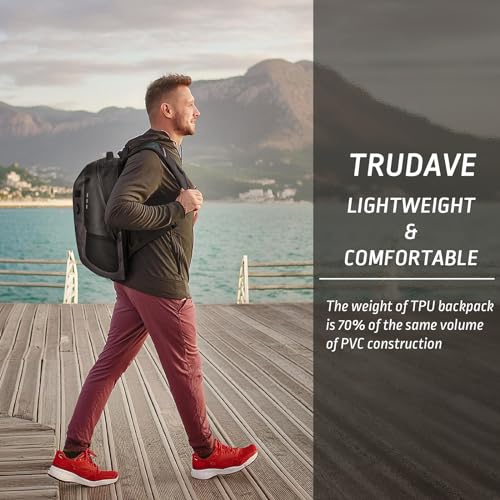 Trudave Waterproof Backpack, Waterproof Submersible Backpack, Floating TPU Coated Dry Bag with Airtight Zipper for Kayak, Fishing, Boating, Hiking, Black (20L) - color: Black, size: 20L