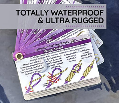 ReferenceReady Saltwater Fishing Knot Cards: Guide to 15 Deep Sea Knots | Waterproof pocket guide to big game knots, includes inshore and deep sea fishing knots for salt water.