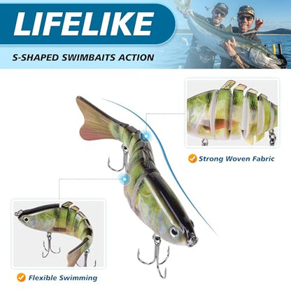 6PCS Fishing Lures for Freshwater and Saltwater with case,Slow Sinking Multi Jointed Swimbaits, Lifelike Lures for Bass Trout Crappie Walleye Pike