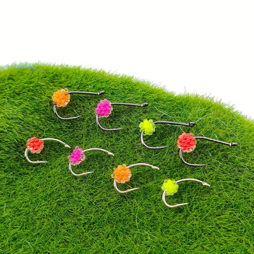 of 8 Angling Hook with Luminescent Fish Eggs Imitations and High Tensile Strength Ideal for Fast Moving Stream Fish Professional Fishing Gear