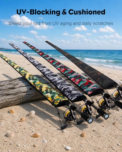 Pawfly Neoprene Fishing Rod Sleeve with Straps, Resistant Fishing Rod Socks | Lightproof Fishing Pole Sleeves, Fishing Rods Sleeve, for Transport, Storage, Protect Casting, Trolling & Spinning Rods - size: 65" - 4 Pack (w/ 4 Straps)