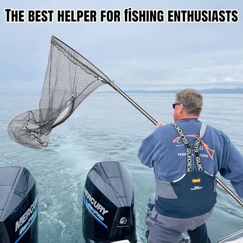 Heavy Duty Extra Large Rubber Fishing Net - Aluminum Telescoping Handle (67-100in), 20in Net Opening for Saltwater Fishing