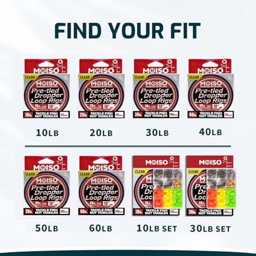 MOISO 10-60lb 100knots Pre-Tied Dropper Loop Rigs, 18" Spaced 5.5" Loops, Versatile for All Water Column, Saltwater & Freshwater Fishing Tackle for Bass, Snapper, Striper, Cod, Grouper, Lake Trout - size: 30 LB