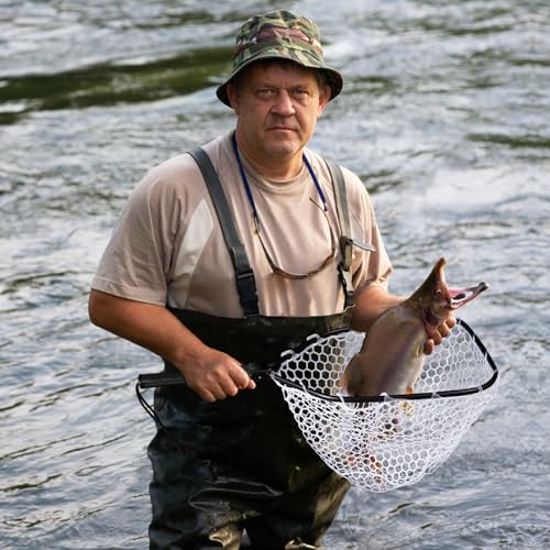 Wooden Fishing Nets - Rubber Fishingnets, Fly Fishing Dipnets, Fishing Nets with Handles - color: White, style: Straight Handle Silicone