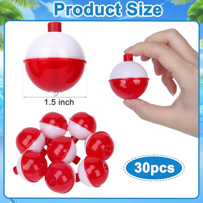Coopay Fishing Bobbers 30Pcs-50Pcs/Lot Hard ABS Fishing Floats Set Snap on Float Red/White Bobbers Push Button Round Buoy Tackle Accessories - style: 1.5inch-30pcs