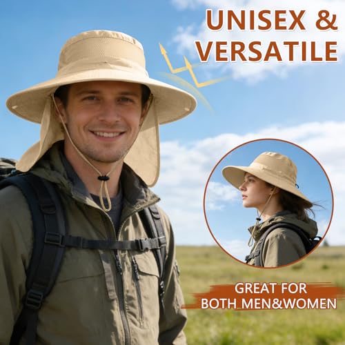 ZOORON Sun Hats for Men Women Fishing Hat with Neck Flap,UPF 50+ Sun Hat Waterproof Wide Brim Bucket Hats for Safari Hiking - color: 1-beige(neck Flap)