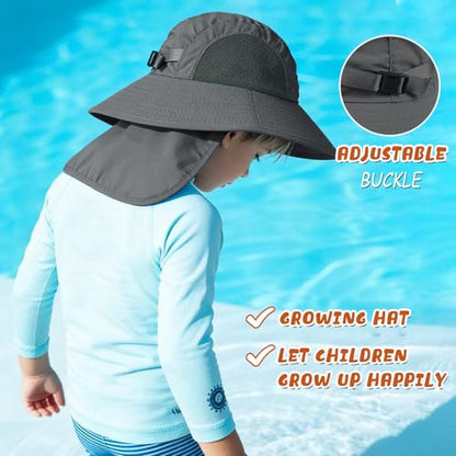 Outdoor Kids Sun Hats with Neck Flap Boys Girls Wide Brim UPF 50+ UV Protection Children Bucket Hat Safari Hat - color: 1pack-darkgrey