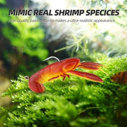 Pre-Rigged Weighted Shrimp & Crawfish Fishing Lures – Soft Bait with Lead Weight, Weedless, Realistic Action – Durable for Bass, Trout, Crappie, Saltwater & Freshwater Fishing - size: 2.8in-7/16oz
