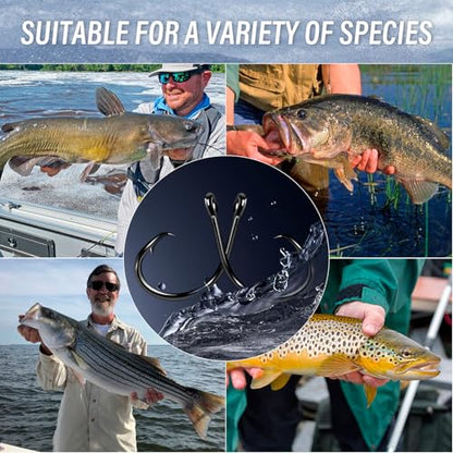 Alwonder 100-Pack Circle Hooks in-Line Fishing Hooks 3X Strong for Catfish, High Carbon Steel Non-Offset Closed Eye Wide Gap Circle Hook for Bass Striper Trout Bluegill Walleye - #4#1#1/0#2/0#3/0 - color: #4 #1 #1/0 #2/0 #3/0 Kit - 3X Strong