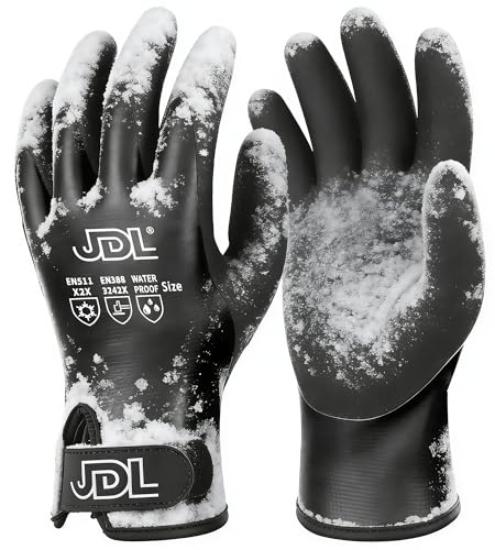 JDL 100% Waterproof Winter Work Gloves for Men & Women, Thermal Insulated Freezer Gloves for Cold Weather, Super Grip Palm, Carbon Black, Large, X-Large