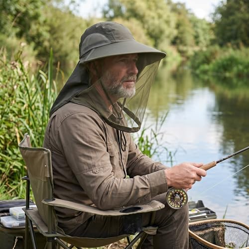 Mosquito Fishing Safari Mesh Net Hat with Neck Flap, Sun Protection Women Men Bug Cap, Hidden Netting Boonie - color: Sage Gray