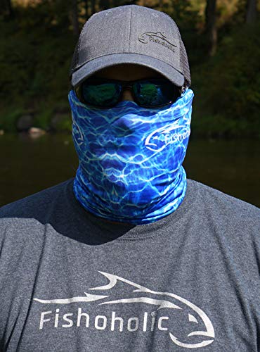 Fishoholic Fishing Face Mask Neck Gaiter Hunting Buff - 3 Colors - UPF50+ Sun Protection Fishaholic Fishing Gift - color: Blue H2o Camo