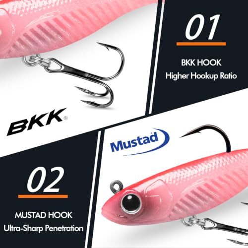 TRUSCEND Duramax Easy Catch Soft Fishing Lures with BKK Hook, Trembly Sinking & Vibrating Swim for More Bites, Pre-Rigged Curly & T-Tail Swimbait for Bass, Trout, Crappie, Freshwater Saltwater Fishing - color: A-2.5"-1/8oz