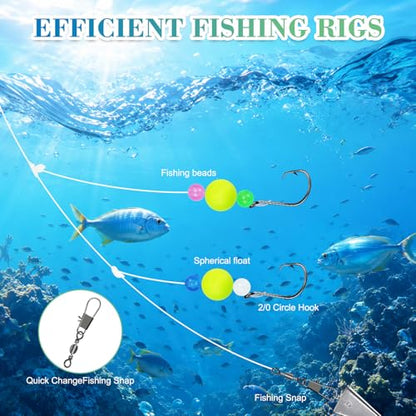 Pompano Rigs for Surf Fishing Saltwater Pre-Rigged Fishing Rigs with Floats Beads Double Circle Hook Surf Fishing Tackle 5/12/15PCS - color: ball float-5pcs