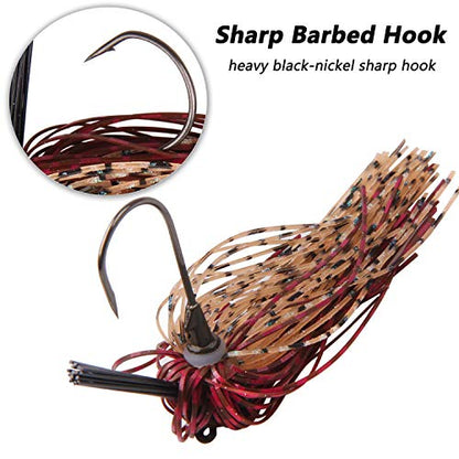 Bass Football Jigs Set-6pcs Weedless Jig Swim Jigs for Bass Fishing Jig Head Silicone Skirts Weedguard System Fishing Lure Kit 1/4oz,3/8oz - size: 6packs-1/4oz