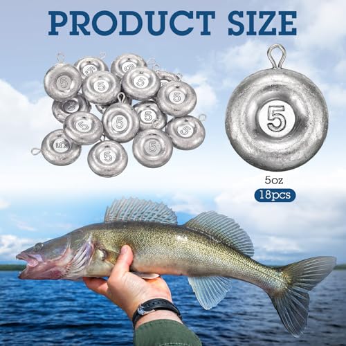 Shimeyao 18 Pieces Disc Sinkers Fishing Weights No Roll Disc Fishing Sinkers Weights for Saltwater Trolling Surf Tackle - size: 5oz