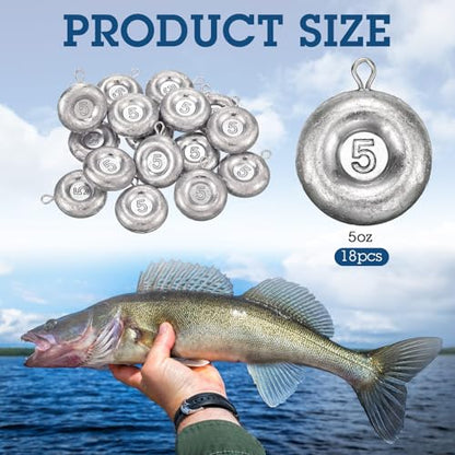 Shimeyao 18 Pieces Disc Sinkers Fishing Weights No Roll Disc Fishing Sinkers Weights for Saltwater Trolling Surf Tackle - size: 5oz