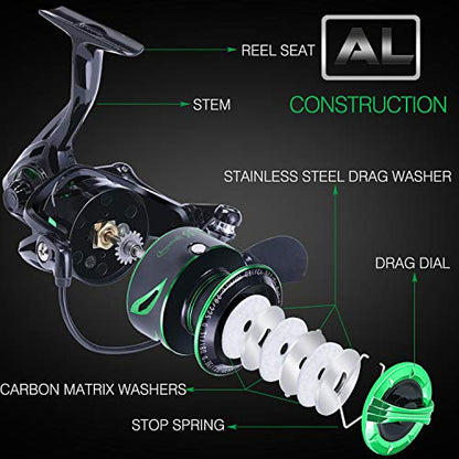 Sougayilang Fishing reels Light Weight Saltwater Spinning Reel - 39.5 LB Carbon Fiber Drag,12+1 BB Ultra Smooth All Aluminum Inshore Reel - size: 1000