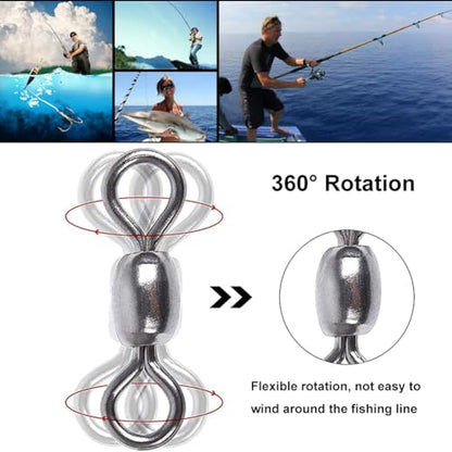 50Pcs Fishing Line Connector, High Strength Fishing Barrel Swivels Set Stainless Steel Ball Bearing Swivel Rolling Bearing Snap Connector for Saltwater Freshwater Fishing Tackle Accessories