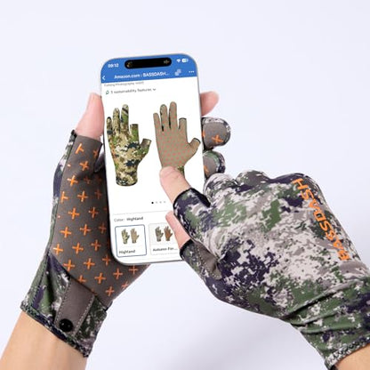 BASSDASH Unisex Fingerless Camo Hunting Gloves for Men's Women's Early Season Warm Weather UPF 50+ Lightweight Fishing Photography HG03 - color: Woodland Ⅱ, size: X-Large