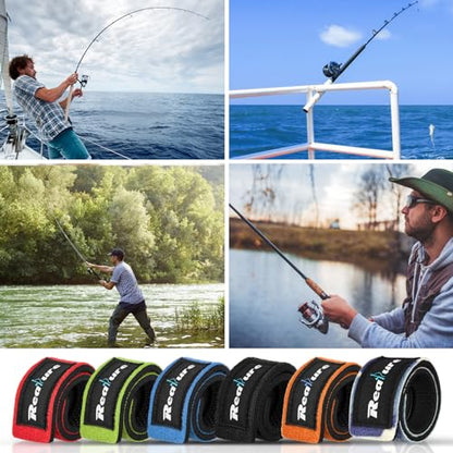 Realure 12 Pcs Fishing Rod Straps, Adjustable Fishing Rod Straps, Elastic Neoprene Fishing Rod Bands Straps, for Fixed Sea Fishing Rods Belt Gear Rods Wrap Protectors Ties