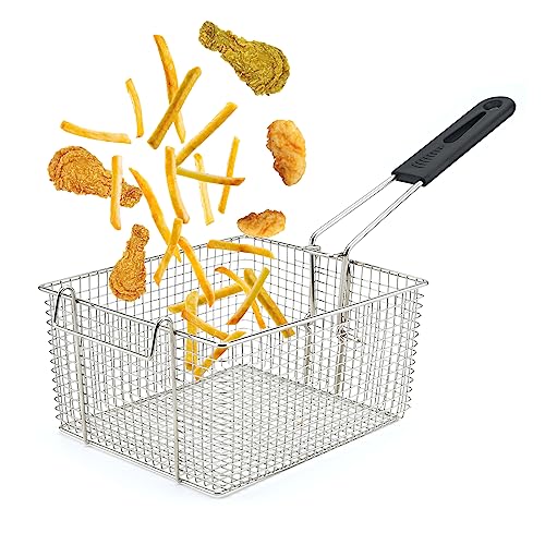 Electric Fryer Basket for Frying Serving Food, with Rubber Handle Grip, 7.2" x 8.3" x 4.3" Heavy Duty Construction Suitable for fry chicken, fish, french fries - style: 1 pcs