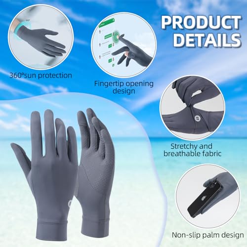 ROCKBROS UV Protection Gloves Soft Thin Women’s Sunscreen Gloves Anti-Skid Ice Silk Gloves with Removable Fingertips for Cycling Driving Running - color: grey