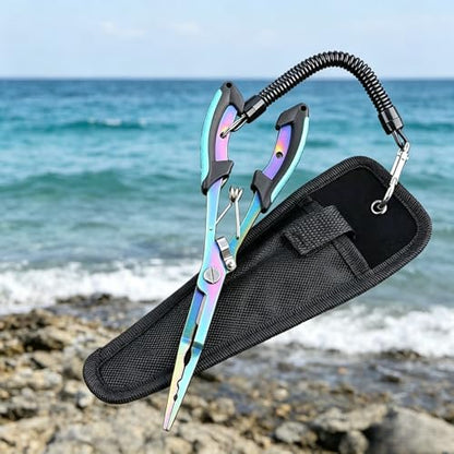 8.27" Fishing Pliers Saltwater, Multi-Function Hook Remover Tongs with Lanyard & Bag, Stainless Steel Fish Gripper for Tackle Box Accessories - color: Colorful