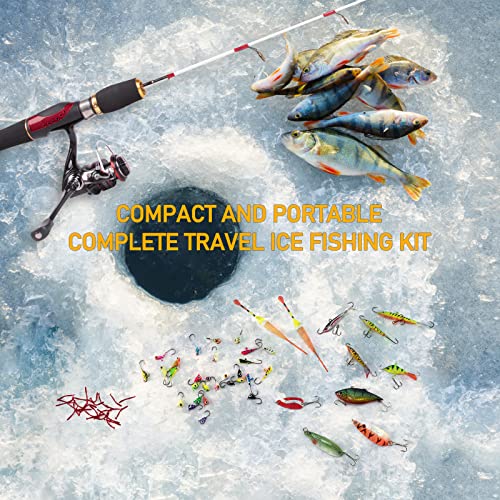 Dr.Fish Ice Fishing Rod and Reel Combo, Ice Fishing Pole Gear Spinning Reel Equipment Set Backpack Chair Jigs Lures Accessories - color: 24'' Ice Fishing Kit with Backpack Seat